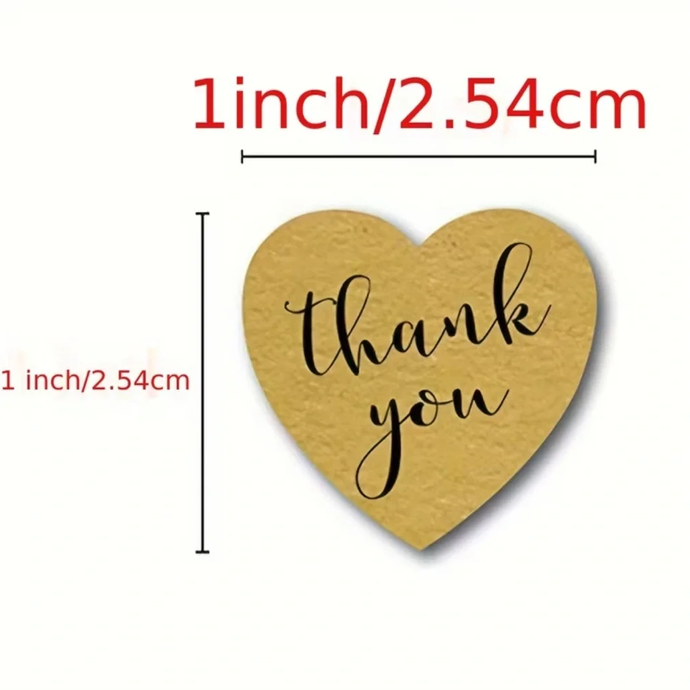 500 qty 1 inch Heart-Shaped Thank You Kraft Sticker Roll Brown New